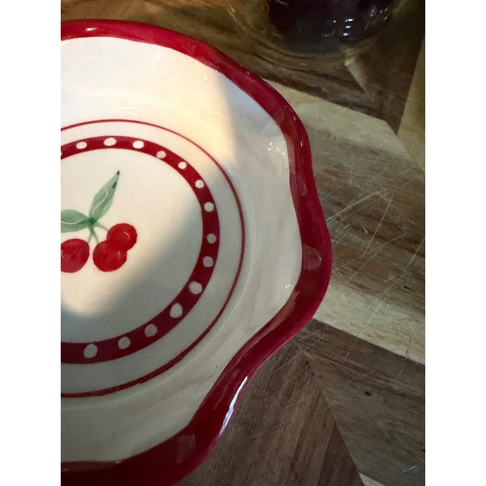 Crate & Barrel Cherry Scalloped Ceramic Bowl